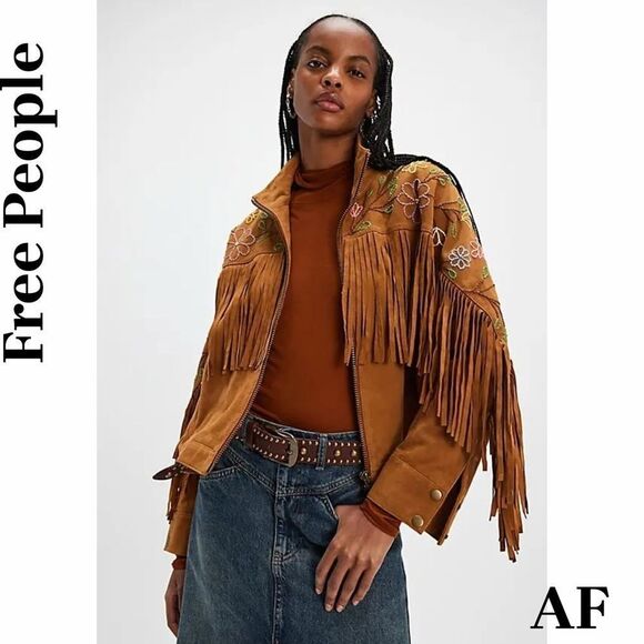 Free People Jackets & Blazers - Free People Wila Western Suede Bomber Jacket in Whiskey Small NWT
